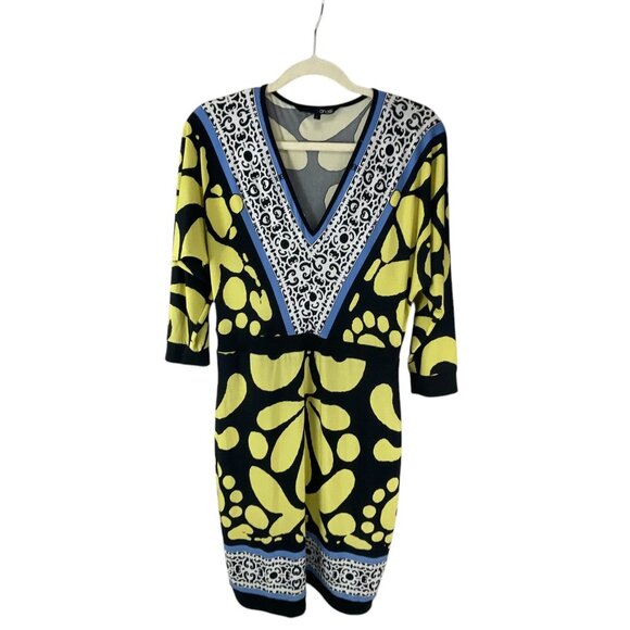 Analili Multicolor V-Neck 3/4 Sleeve Printed Dress Abstract Floral Print Size L - Picture 1 of 9